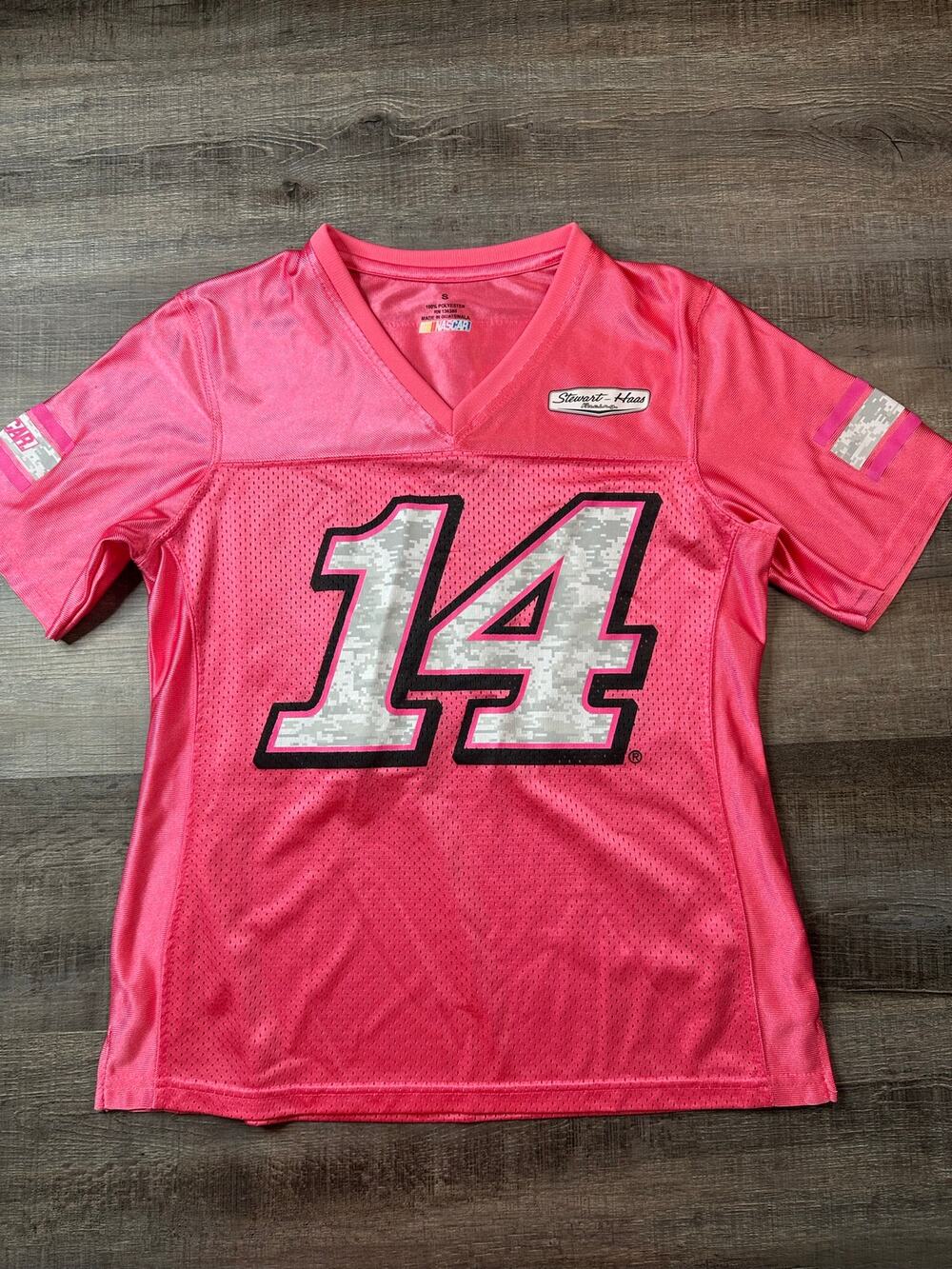 Women's Tony Stewart #14 Racing Pink NASCAR Jersey Camo Accent on Sleeves- Small